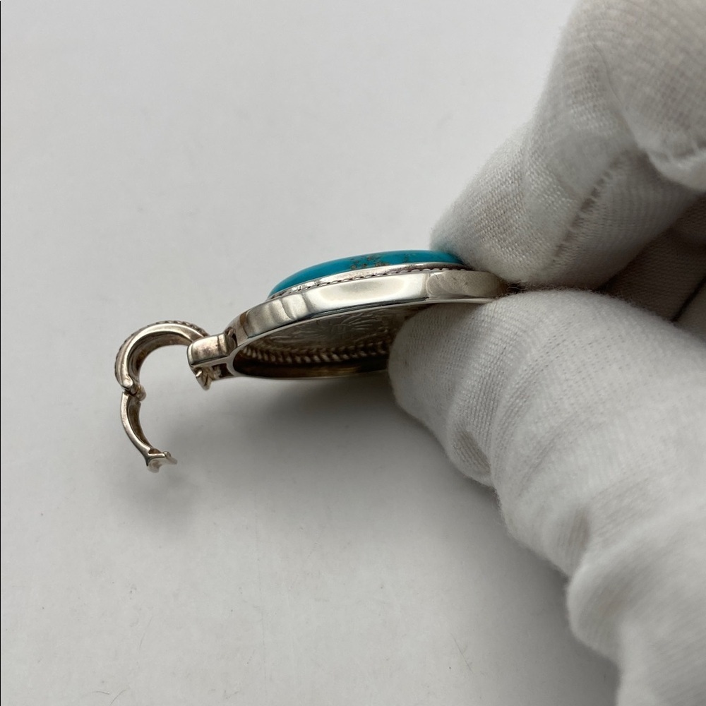 Vintage Whitney Kelly Sterling Silver 925 Large Oval Turquoise Pendant - Picture 6 of 8